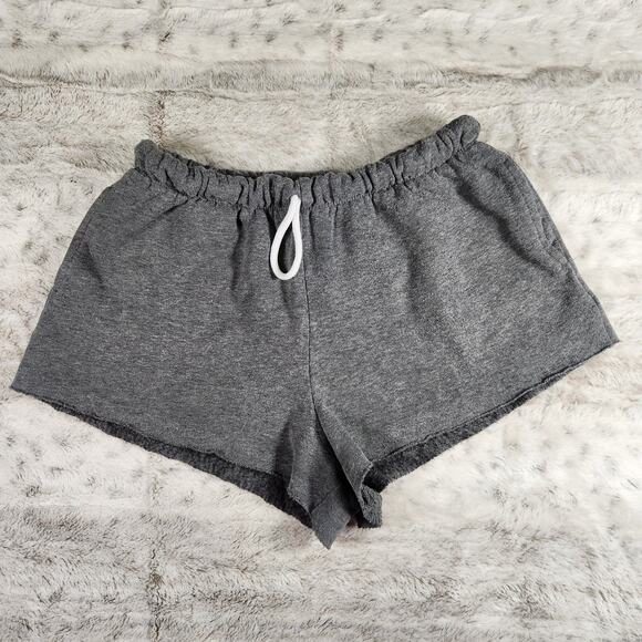 Colsie Dark Gray Fleece Raw Hem Drawstring Hot Girl Booty Sweat Shorts Size S - Picture 1 of 7